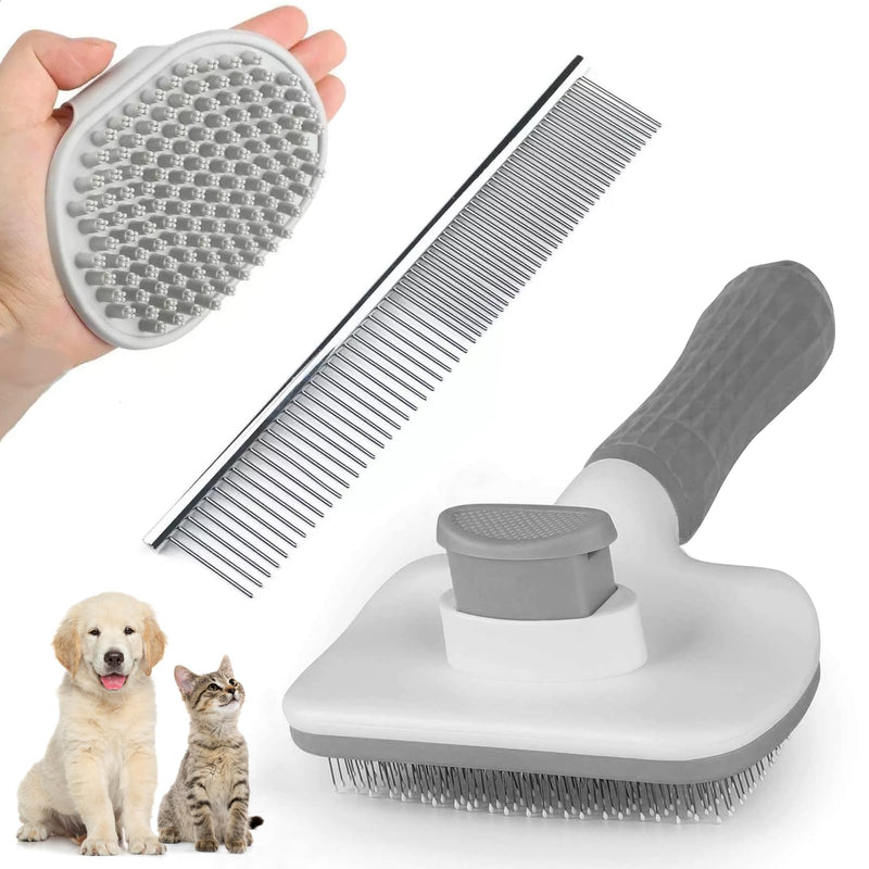 3Pack Dog Brush Grooming Kit -Slicker Dog Brushes for Shedding, Dogs Comb for Grooming, Bath Brush for Pet-Grey Grey