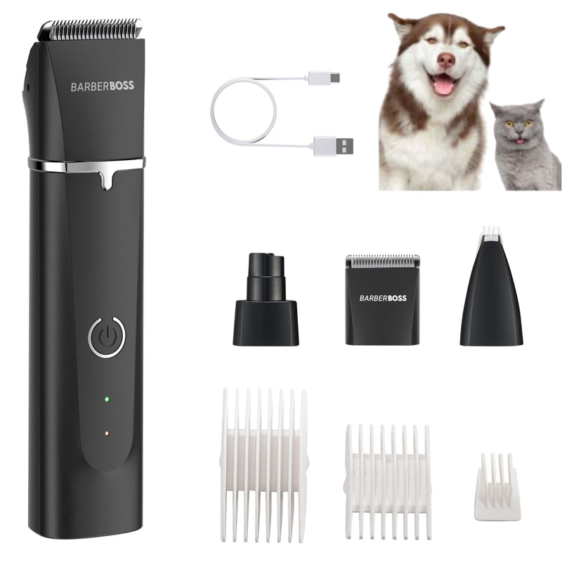 BarberBoss Professional Dog Grooming Kit – Pet's Groomer, Cordless Dog Clippers for Thick & Matted Fur, Cats Paw Trimmer, Cat Clippers, Rechargeable Pet Grooming Set