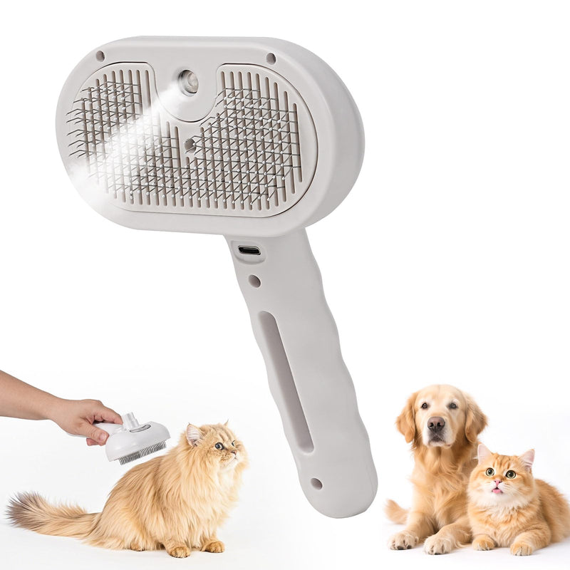 Pet Steam Brush - Three in One Dog Steam Grooming Brush, Hair Removal Deshedding, Magic Wand for Pet Hair, Hairdressing Spray Massage Cat Grooming Comb, White - PawsPlanet Australia