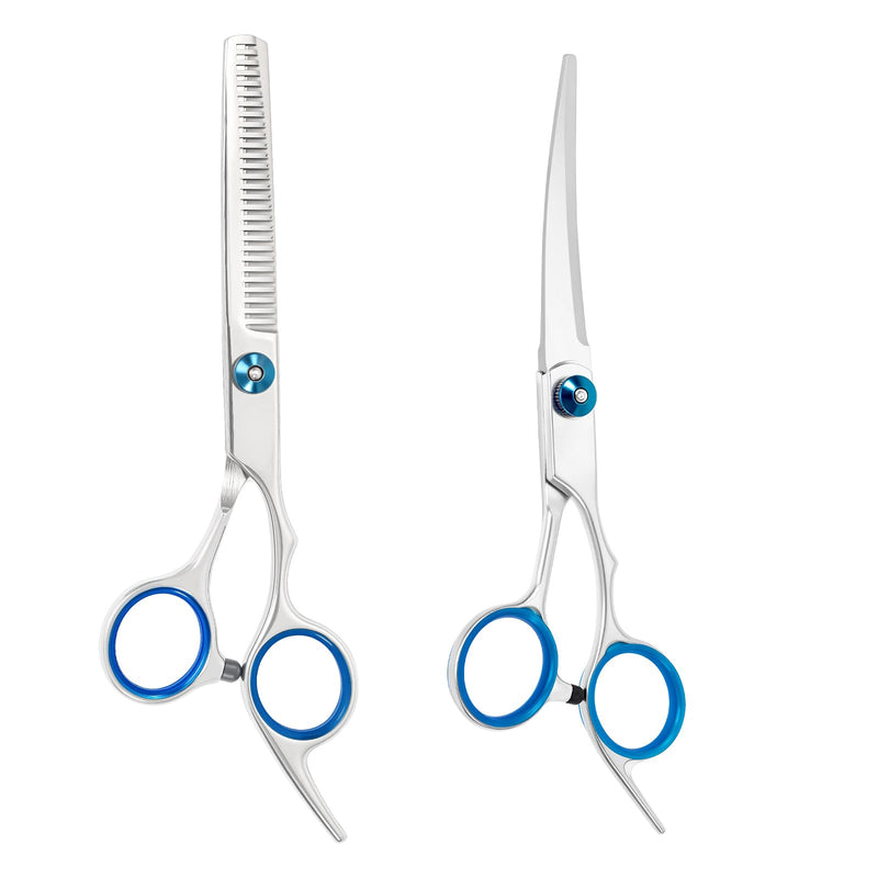 Dog Grooming Scissors Set with Safety Round Tips Stainless Steel Pet Grooming Kit Used for Dogs Cats Pets with Cutting Scissors, Thinning Shear (Blue, 2in1) Blue 3in1 - PawsPlanet Australia