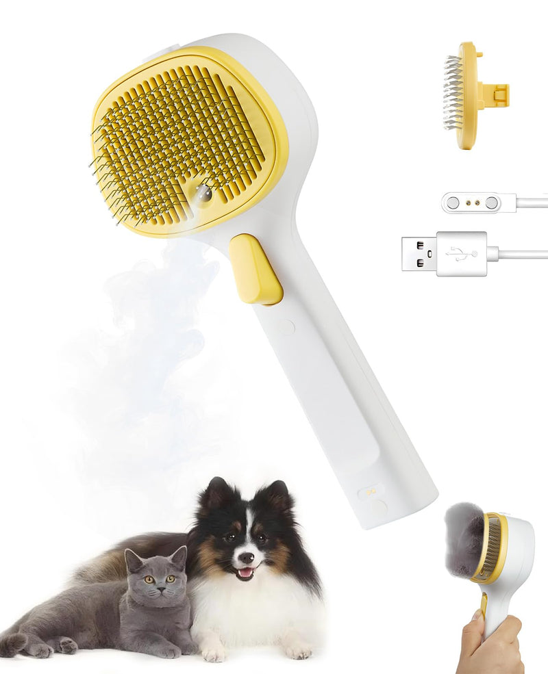 Anti-Static Steam Cat Brush-Dog Grooming Brush with Release Button,Dog Comb,Pet Hair Remover,Rechargeable for Pet Grooming Kit,Self Cleaning Slicker Steamy Cat Comb With Water Tank