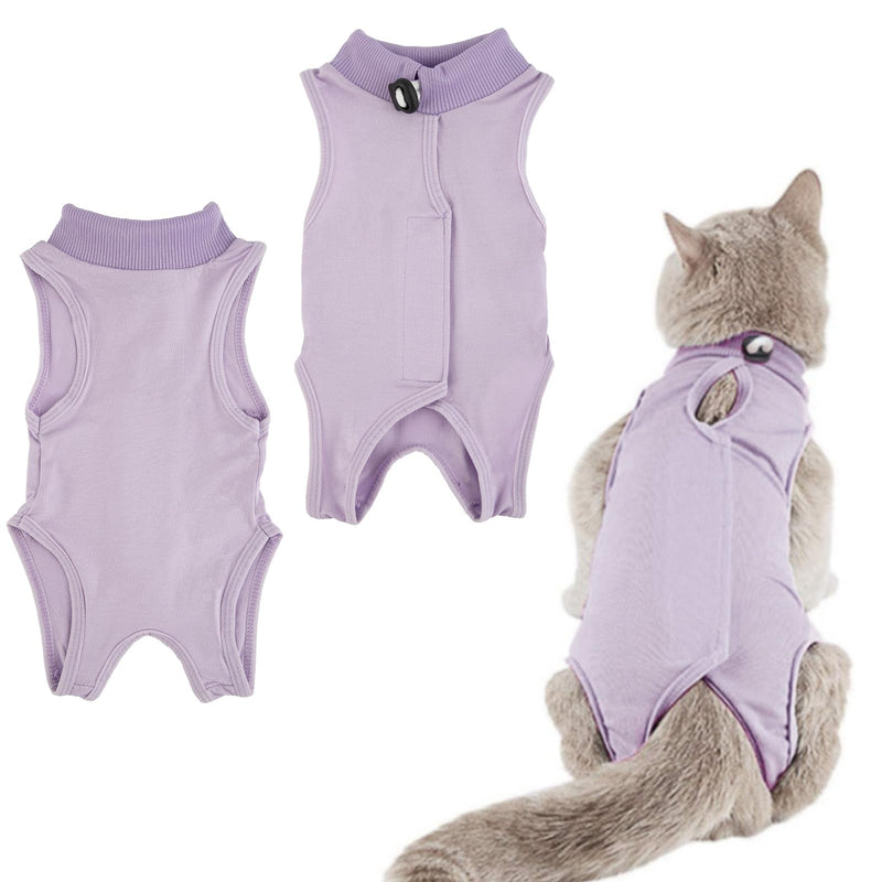 Cat Recovery Suit,Post Surgery Onesie for Kitten,Breathable Soft Anti Licking Cat Bodysuit,Spay Surgical Recovery Clothes for Abdominal Wounds Skin Diseases,Elizabethan Collar Alternative (Purple, L) Purple