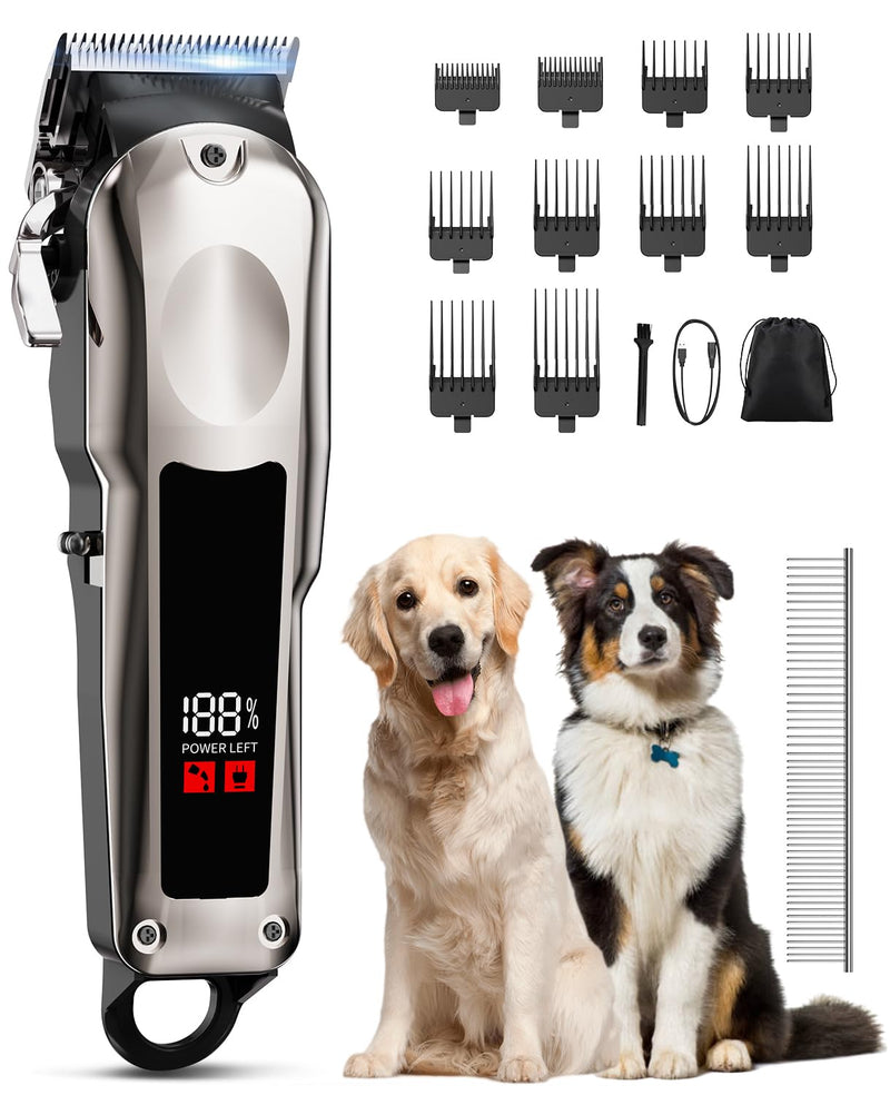 Dog Clippers for Grooming Professional for Thick Heavy Coats/Low Noise Cordless Pet Shaver for Dogs Grooming Kit, Razors Pet Hair Shears LED Display, Pet Hair Trimmer for Dogs Cats