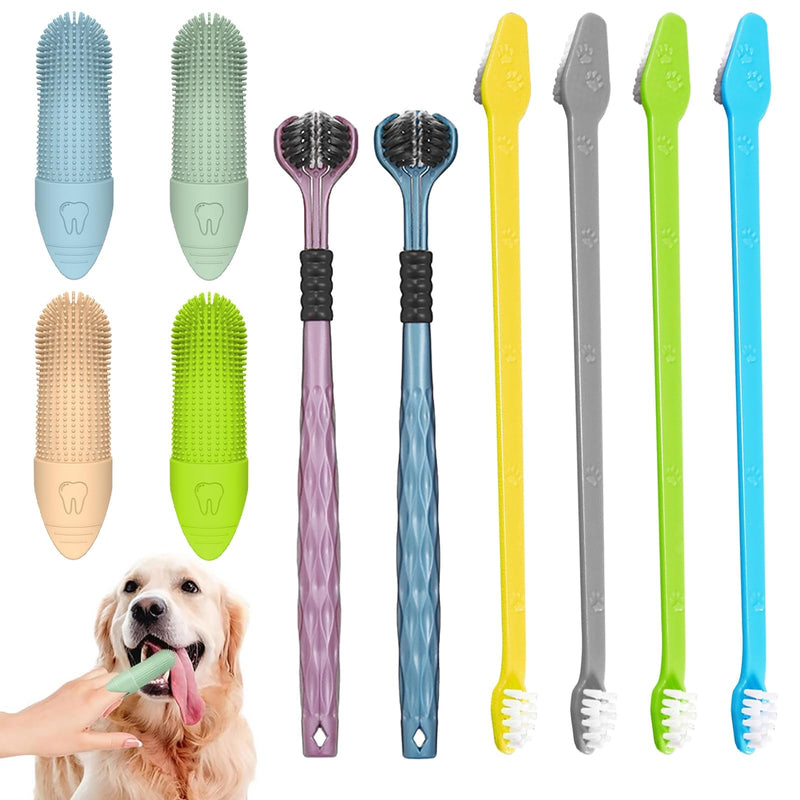 Dog Toothbrush Set, 4 Pcs Dog Finger Toothbrush, 2 Pack Triple Heads Pet Toothbrushes 4 Dual-Dead Toothbrush, Remove Plaque & Tartar Fights Bad Breath,Cat Teeth Cleaning Products