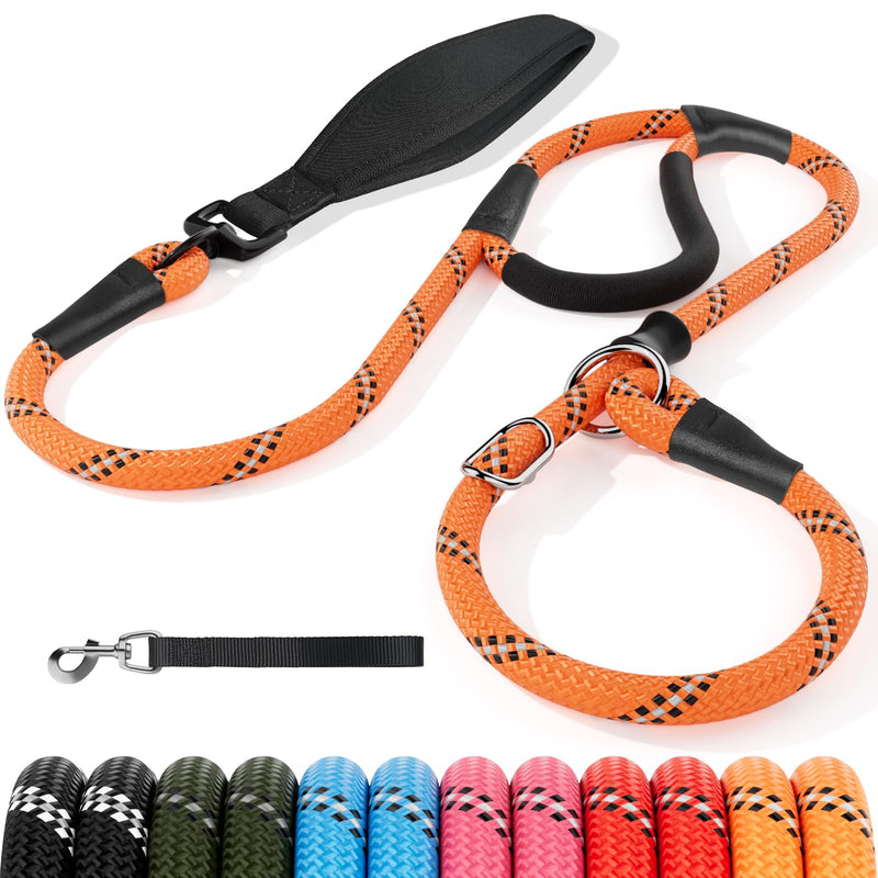 Slip Lead for Dogs, No Pull Training Leash with Double Comfortable Handles and Collar Attachment, Highly Reflective Strong Puppy Rope Leads for Medium Large Dog, Orange 13mm*1.8m - PawsPlanet Australia
