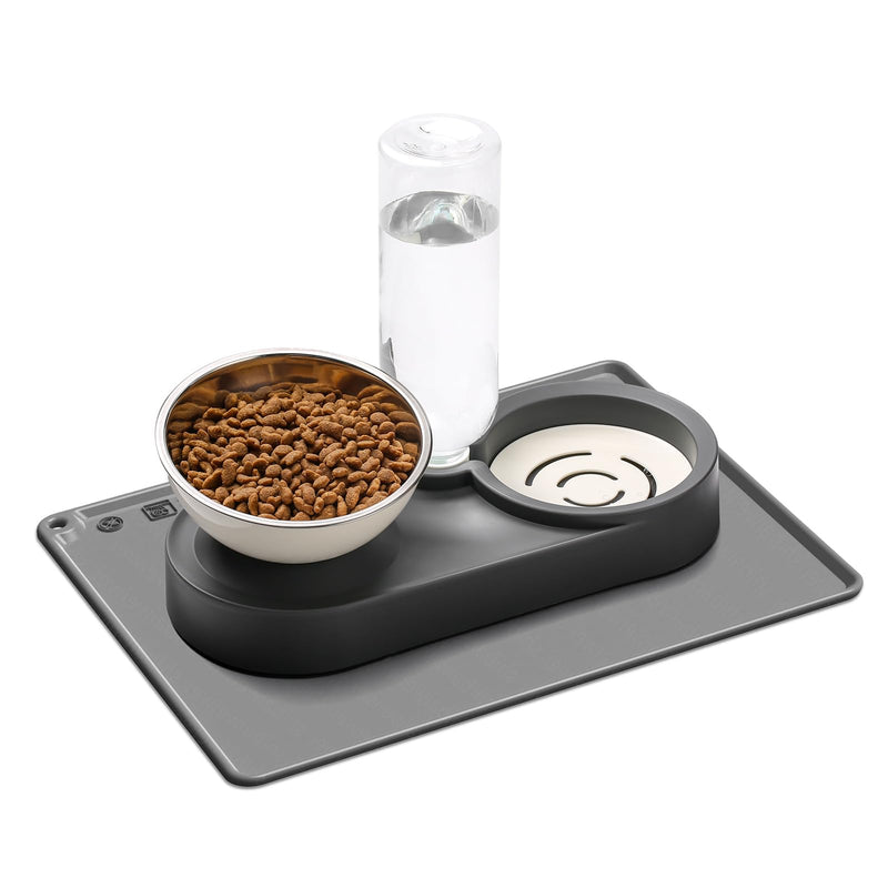Marchul Raised Cat Bowls with Stand Tilted 15°, Stainless Steel Elevated Food and Water Bowl, Cat Food Bowl with Gravity Water Bottle 500ml, with Non-Slip Silicone Mat, Easy Clean for Cats/Small Dogs Bowl & Water Bottle with Mat