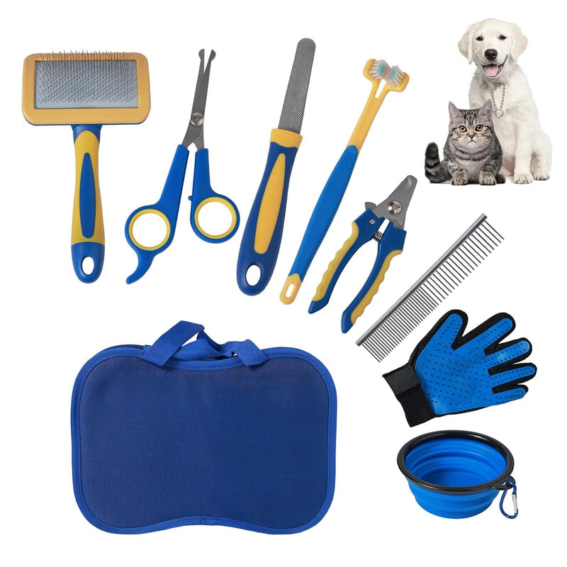 Pet Grooming Kit for Dogs Cats 8 in1 Brush Shedding & Deshedding Tools for Long and Short Haired Dogs and Cats, Dematting Comb Set - PawsPlanet Australia