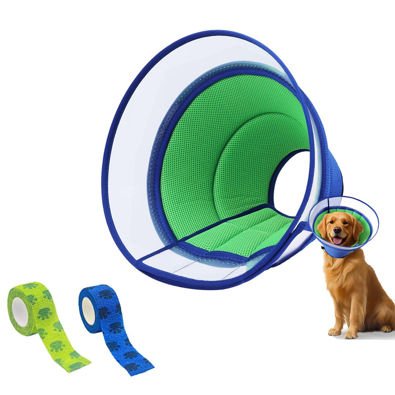 Soft Dog Cone Collar for Dogs After Surgery, Cone for Dogs Prevent Licking, Adjustable Recovery Collars for Dog, Includes 2 Rolls of Self-Adhesive Pet Vet Wrap (Blue, 9.4-11.8in) Blue Size L(Neck:9.4in.-11.8in.)