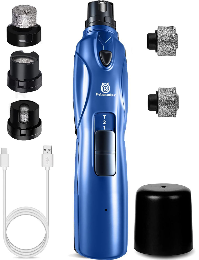 Petsaunter Dog Nail Grinder, 3 Grinding Heads, 2-Speed, LED Light, Touch-Switch, TypeC, Quiet, Low-Vibration, Dog Nail Trimmers for Large, Medium, Small Dogs & Cats with Hard/Thick Nails (U-Dark Blue) U-DarkBlue