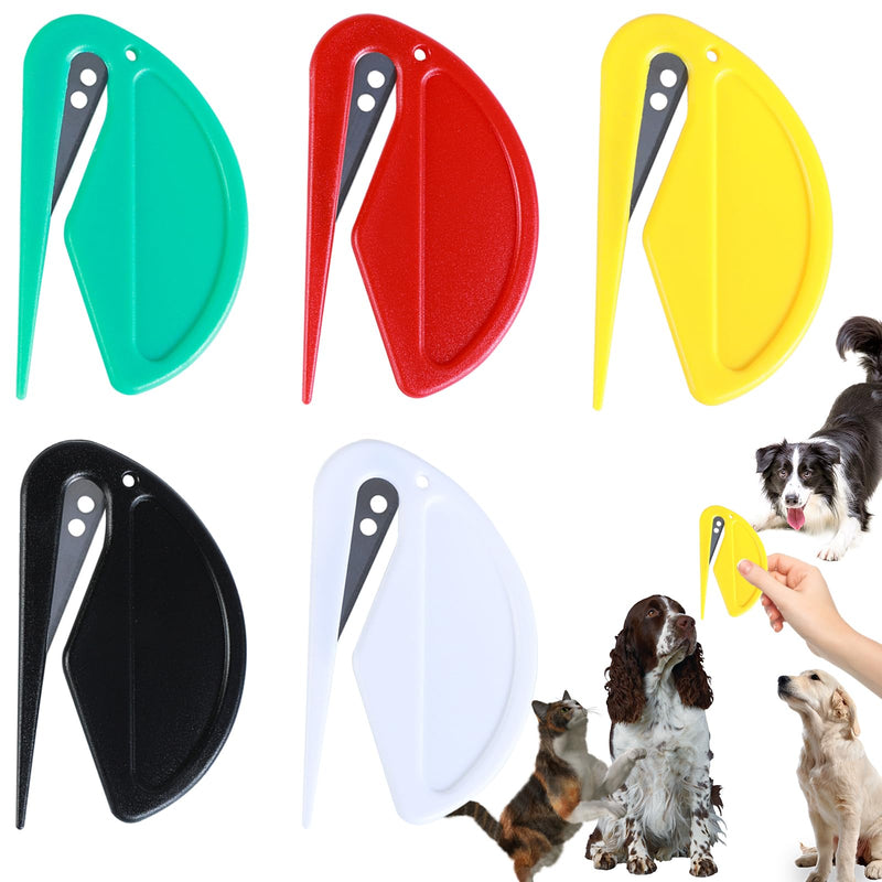 5pcs Pet Hair Knot Remover with Steel Blade, Cat/Dog Dematting Comb Grooming Tool, Safe Letter Opener & Wrapping Paper Cutter for Long/Short Hair, Portable Detangling Kit