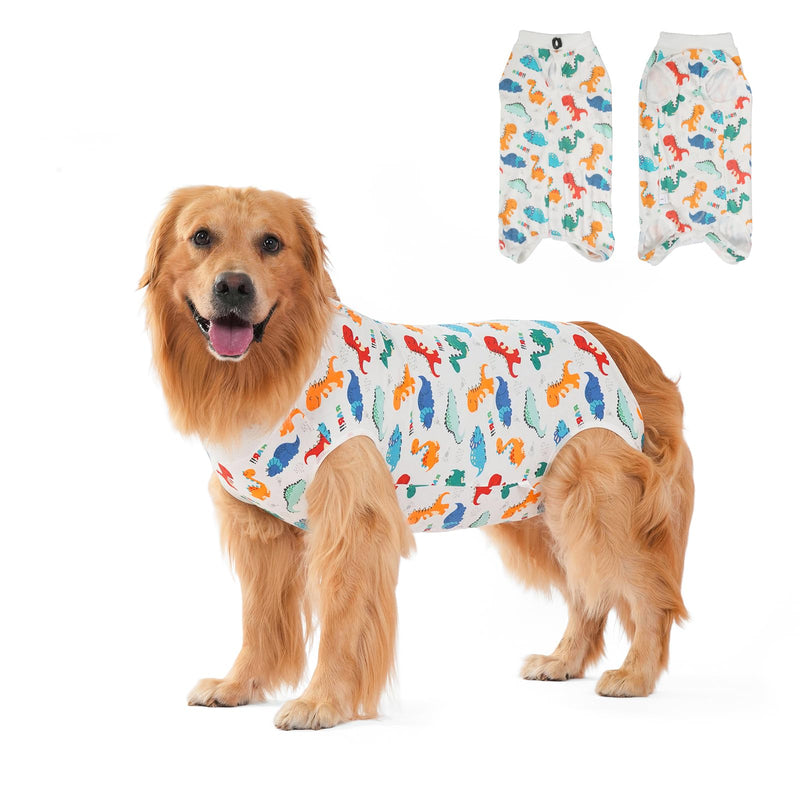 Dog Surgery Recovery Suit,Dogs Recovery Suits for Female and Male,Dog Surgical Suit,Surgical Vest for for Small Medium Large Dogs (White-dinosaur, XXL) White-dinosaur