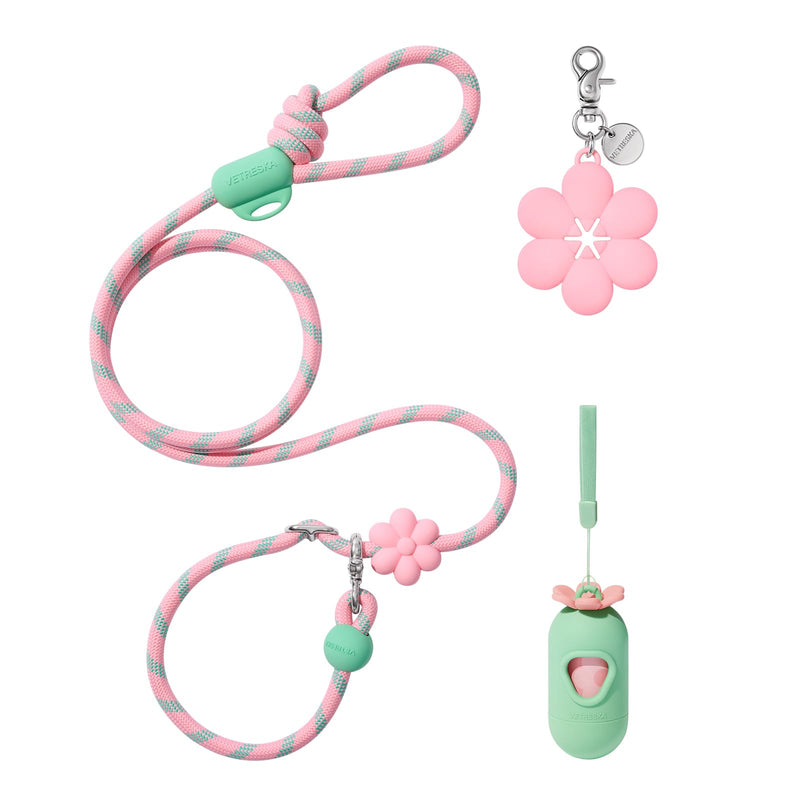 VETRESKA Hands-Free Dog Leash, 8FT Adjustable Rope Leash for Medium Large Dogs, Waist/Crossbody Slip Lead Leashes for Walking, No Pull Dog Leashes with Bag Dispenser, Clip, 3 in 1 Walk Kit (Flora) Flora Pink - PawsPlanet Australia