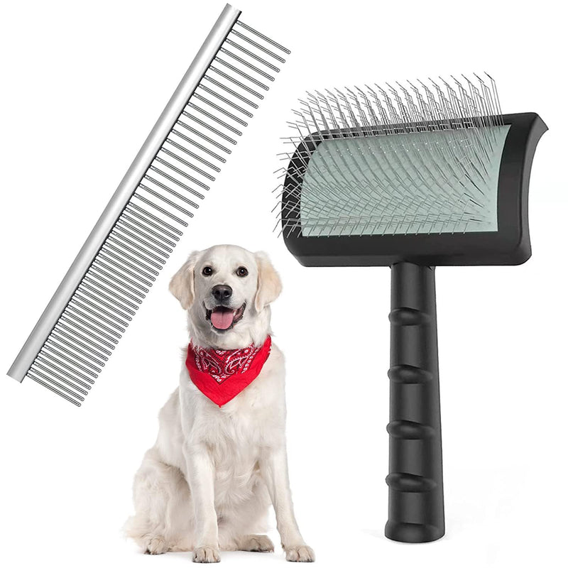 2PCS Slicker Brush for Dogs & Pet Comb, Professional Dog Grooming Brush with Extra Long Pins to Effectively Remove Tangles, Knots and Mats for Cockapoos, Labradoodles, Cavapoos and Golden Doodles - PawsPlanet Australia