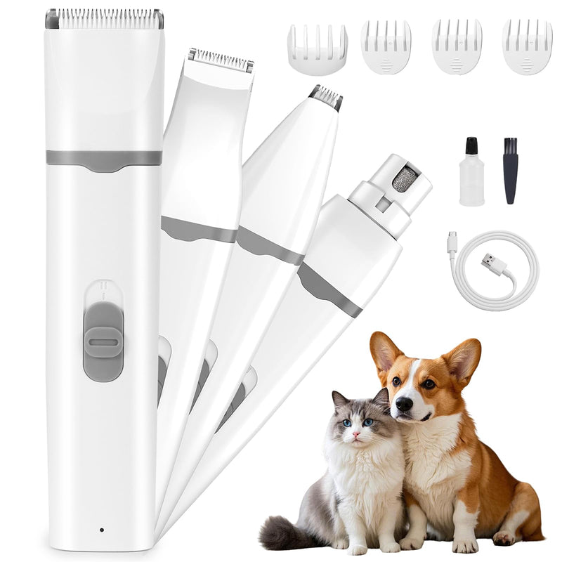 Dog Clippers, Cordless 2-Speed Dog Grooming Clippers Dogs Hair Nails Clipper Kit, 4 in 1 Low Noise USB Pet Paw Hair Trimmer Shaver Set for Dogs Cats Paws, Eyes, Ears, Face