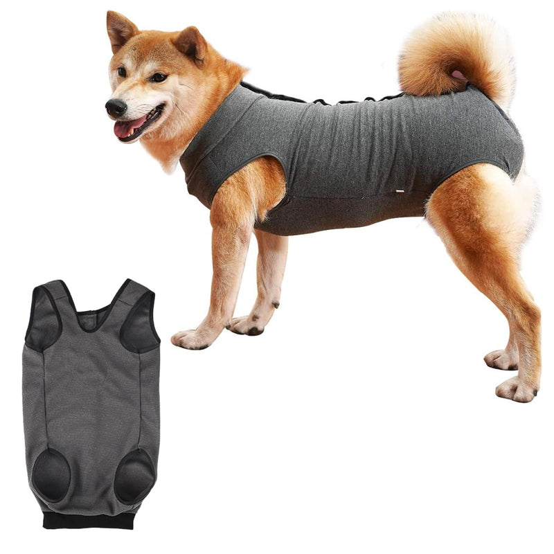 Dog Recovery Suit Female, Grey Surgical Recovery Suit Post Op with Button Design, Breathable Dog Vest Body Suits After Surgery, Anti-Lick Wound Protection for 4-9KG Pets