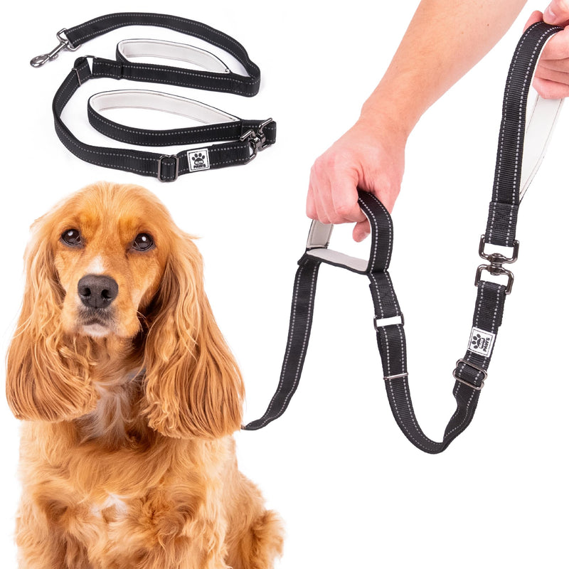 Elite Paws® UK: Double Handle Dog Lead - Strong Pull Training Leash with Padded Handles. Adjustable, Metal Accessories, Anti-Twist, Reflective, For Small, Medium & Large Pets Up To 30kg (Black) Black - PawsPlanet Australia