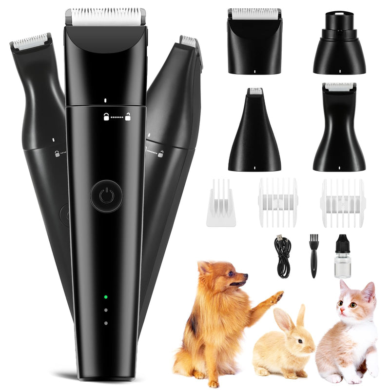 4 in 1 Dog Grooming Kit with USB-C Charging, Paw Trimmer for Cat, Small to Medium Dog Clippers for Grooming, Cordless Pet Clippers Hair Trimmer with 2 Speed Modes Black