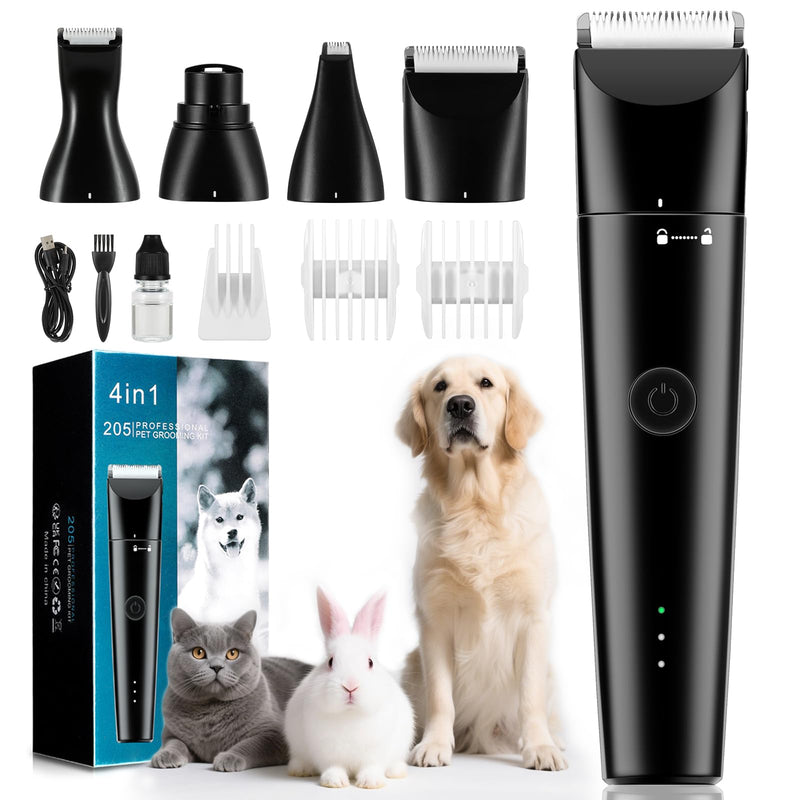 Sunny Power 4 in 1 Dog Clippers Grooming Kit, Professional Pet Clippers for Cats Rabbit, Safe Paw Trimmer Cat Shaver, Dog Hair Clipper with Low Noise, Rechargeable Cordless Cat Clippers for Matted Fur