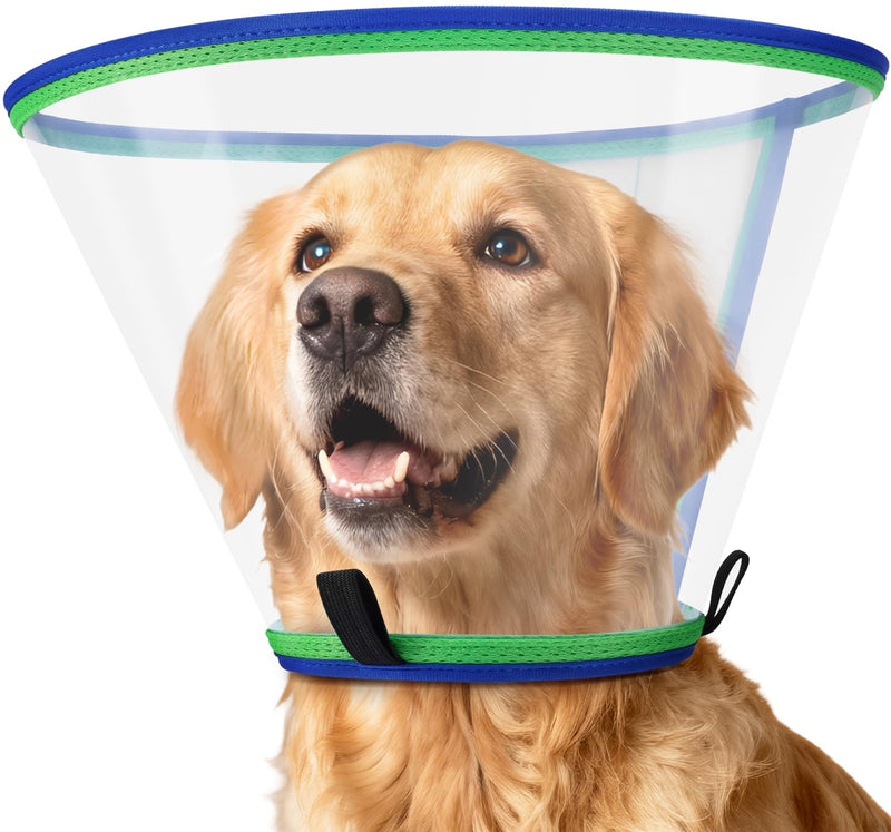 Soft Dog Cone Collar after Surgery, Transparent Dogs Neck Cone, Recovery Collar for Dogs Prevent Licking, Adjustable Medical Collars for Small Medium Large Dog, Elizabethan Collars (Blue, Size 6) Blue/Green Size 6(Neck: 17.9"- 20.1")