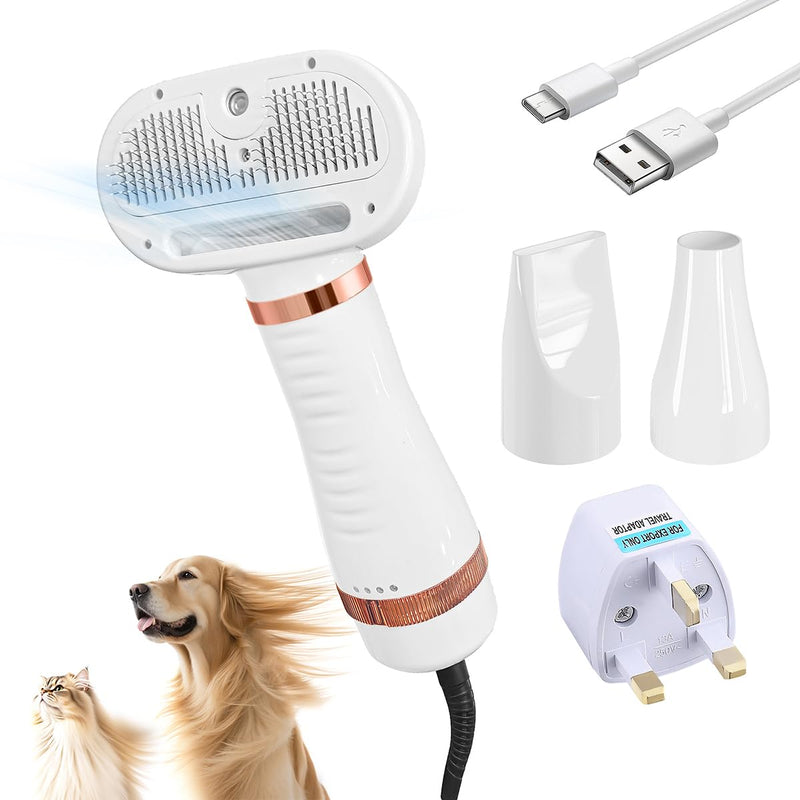 Cat Dog Steam Brush with 600w High-Power Pet Dryer, Pet Spray HairRemoval Comb, 5 in 1 Cat & Dog Brush for Shedding,(Wired) (Rose Gold) Rose Gold