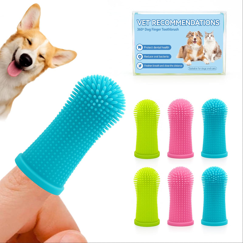 Aujzoo Dog Toothbrush Set (6 Packs), 360º Pets Teeth Cleaning Toothbrush for Dogs Cats Teeth Cleaning,Silicone Finger Teeth Brush Multicolor