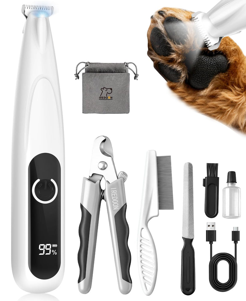 2026 New Pet Precision Trimmer, 35dB Low-Noise Dog Paw Trimmer with LED Light, Safe Curved Ceramic Blade Electric Pet Paw Grooming Kit for Dogs & Cats Paw, Ear, Face, Butt, Eyebrows - PawsPlanet Australia
