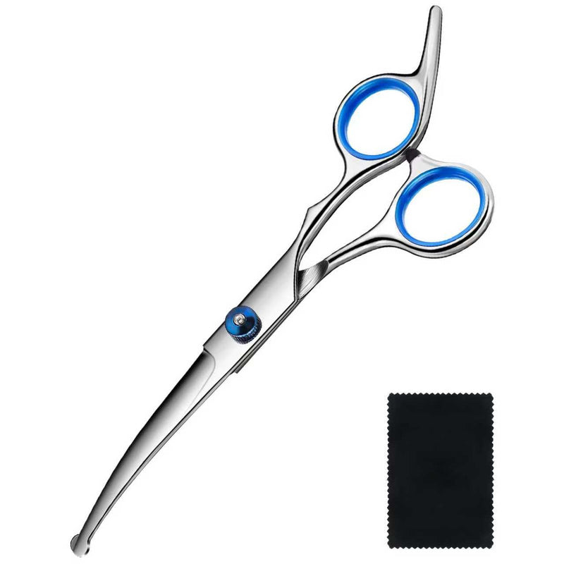 Dog Grooming Scissors, 6.7in Stainless Steel Curved Scissors for Dog Grooming with Safety Round Tip, Professional Pet Cat Shears Trimming Clippers Shaver, Cleaning Cloth