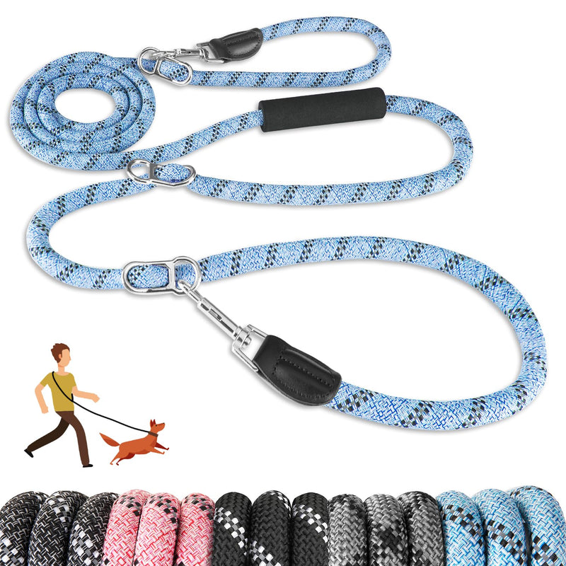 SlowTon Hands Free Dog Leads (10ft), 8 in 1 Multifunctional Nylon Double Leash Tangle Free Reflective Pet Training Leash Adjustable Waist Dog Lead for Medium Large Dogs Walking Running Diameter 0.5in Blue