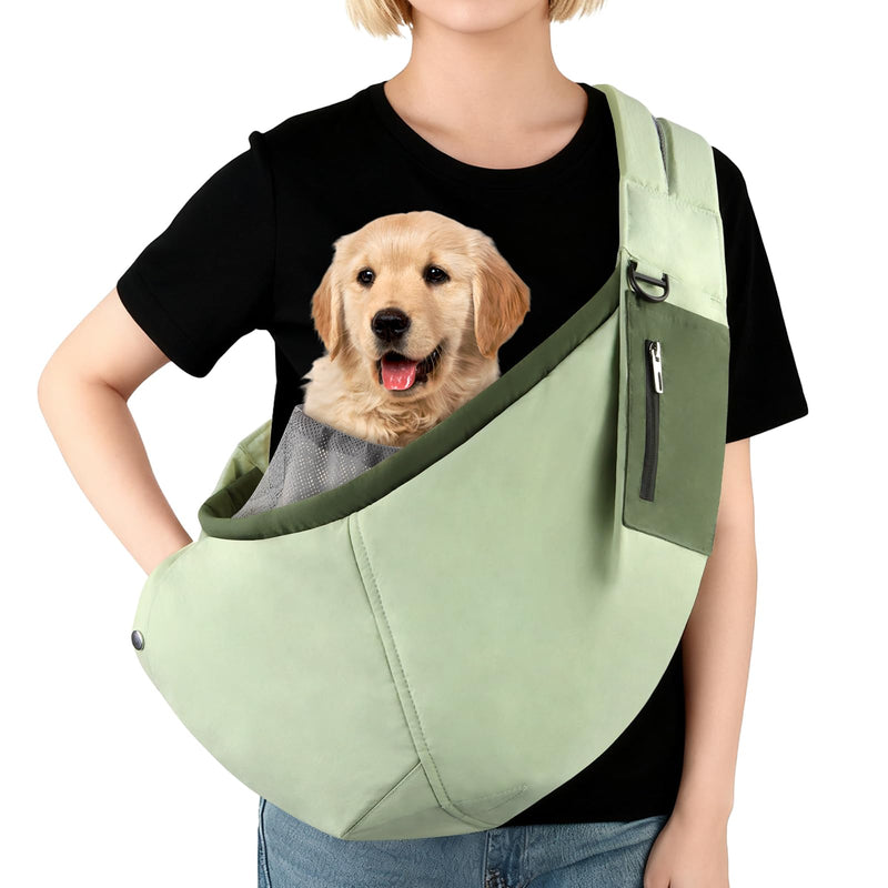 Adjustable Dog Carrier Sling, Hands Free Pet Sling for Carry Small Dogs & Cats, Travel Safety Dog Carriers with Storage Pocket, Essential Dog Cat Accessories (Green) Green - PawsPlanet Australia