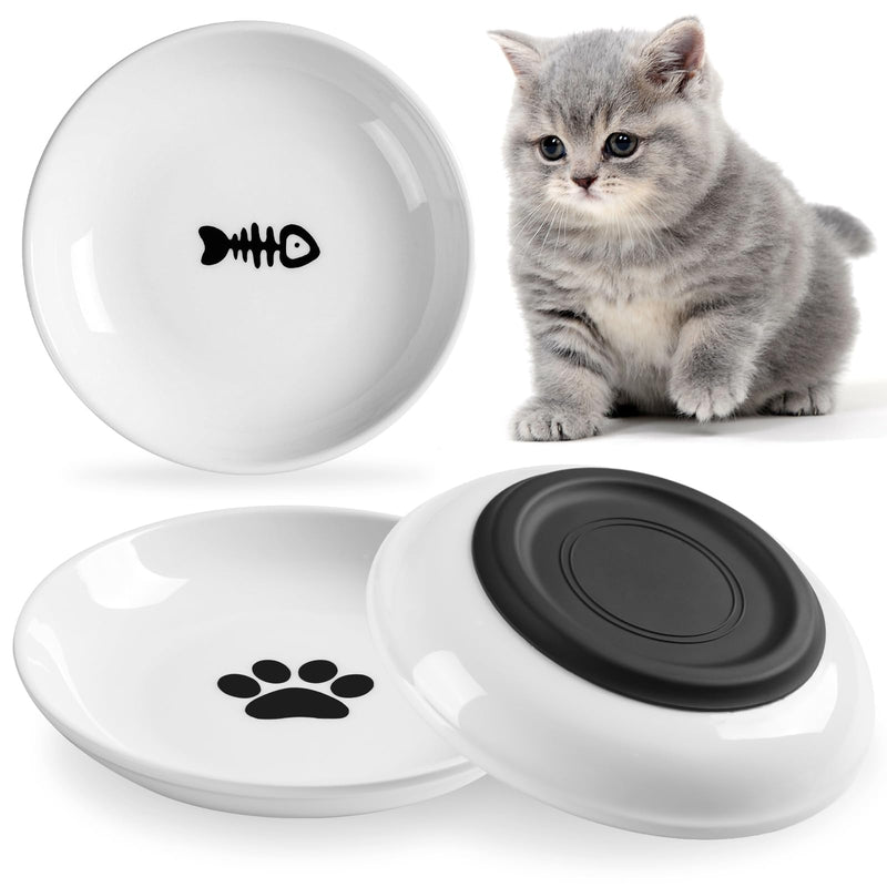 Ceramic Cat Bowls, 3Pcs Whisker Friendly Shallow Food Bowls for Kittens, Cat Dishes Plates with Non-Slip Silicone Base‌ (Shallower-3 PACK) Shallower-3 PACK
