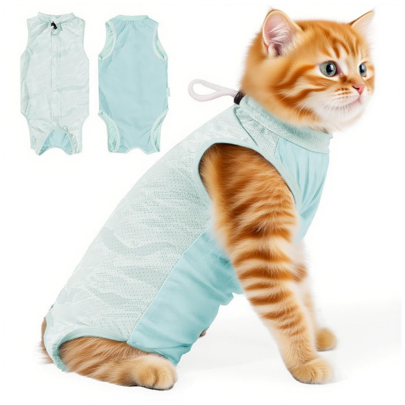 Cat Surgery Recovery Suit,Breathable Kitten Onesie,Kitten Onesie Pet Surgical Spay,Collar Replacement,For Spay/Neuter Surgery Abdominal Wounds Skin Disease Prevention Licking(L/Blue)