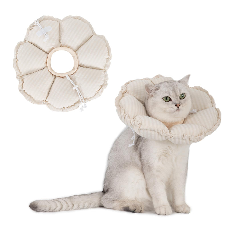 Cat Cone Collar，Cute Adjustable Recovery Collar，Cat Cones To Stop Licking That can Protect Head and Foot Wounds，Beige Flower All-Season Style(M) Beige Flower M(Neck: 6.5-10.5 in)