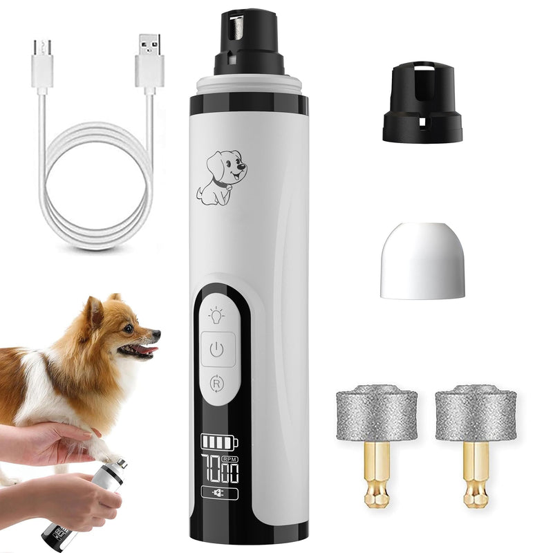 Silent Groom Pro for Dogs, 3 Speed Dog Nail Grinders, Silent Groom Pro Dog Nails with Led Lights, Rechargeable USB Charging Pet Nail Grinder, with Replacement Grinding Heads for Dogs, Cat White-A