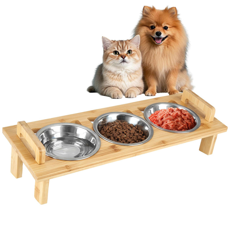 Elevated Cat Food Bowl, 3 Stainless Steel Raised Cat Bowls with Stand, 15°Tilted Cat Bowl for Small Dog, Cat Food and Water Bowl Set, Anti Vomitting, Whisker Fatigue and Dishwasher Safe - PawsPlanet Australia
