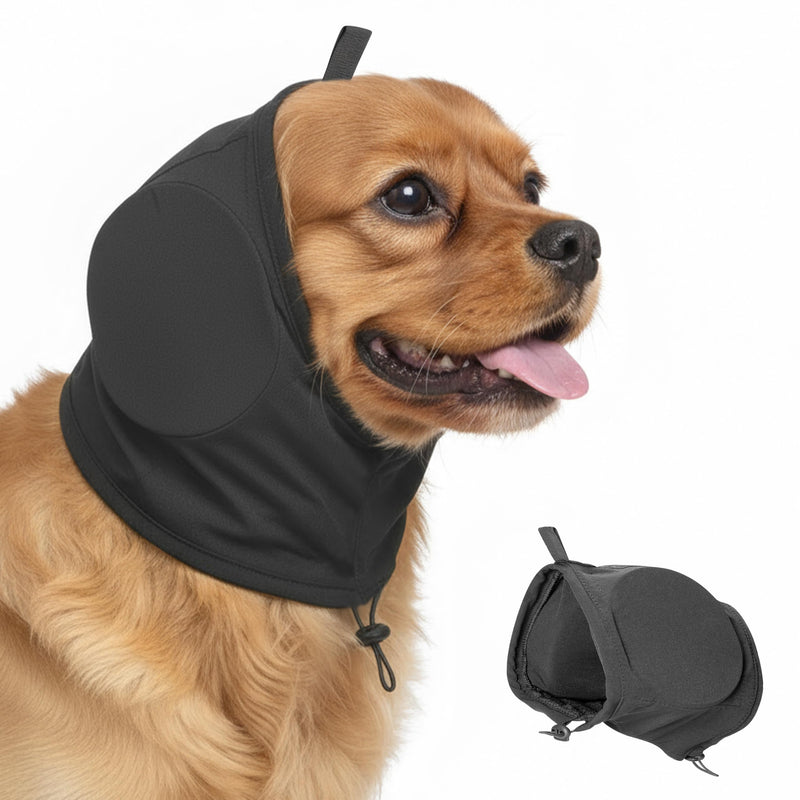Dog Ear Defender Noise Cancelling - Warm Dog Ear Protector Muff Warp for Calming Anxiety Relief Hear Protection Adjustable Puppy Head Cover Hat for Sleep Groom Drying Firework Thunder (M) Black M