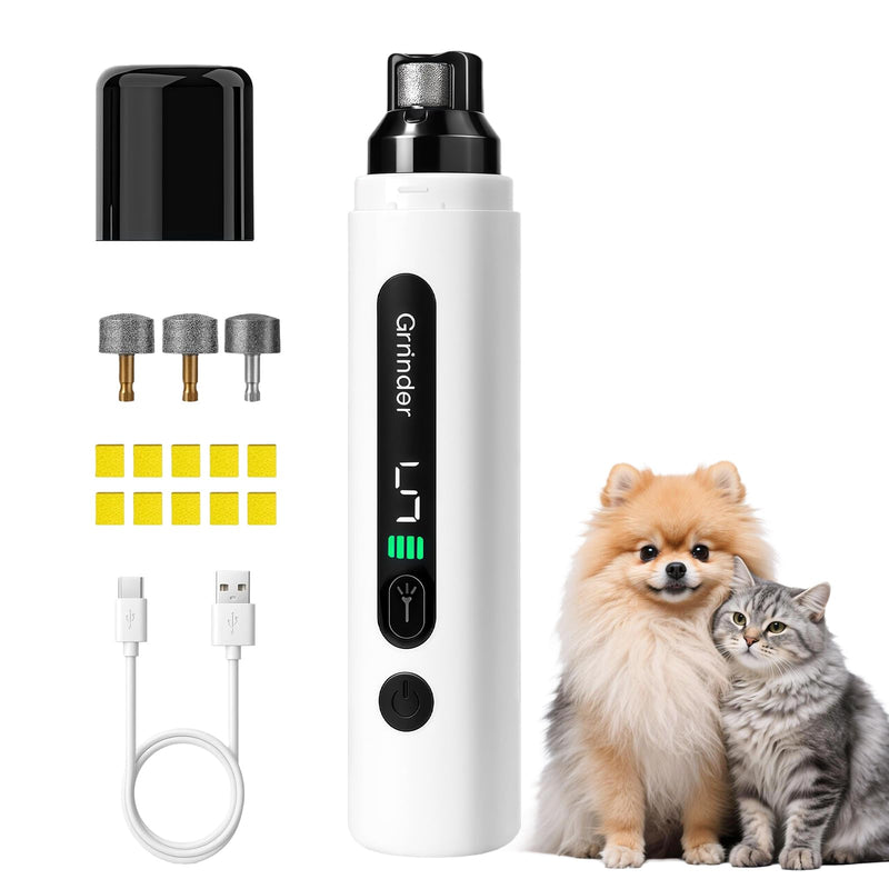 Joyzan Dog Nail Grinders, 5 Speed Adjustable Silent Groom Pro LCD Dog Claw Grinder with LED Light 3 Grinding Heads Low Noise Trimmer Rechargeable Nails File Electric Clippers for Cats Small Dogs Pets