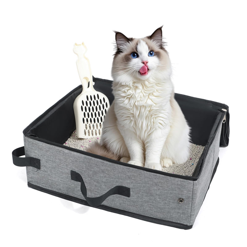 Foldable Cat Litter Box,Portable Litter Tray with Lid,Travel Lightweight Collapsible Cat Litter Carrier for Medium Cats,Waterproof Pet Supplies Storage Box(Gray) - PawsPlanet Australia