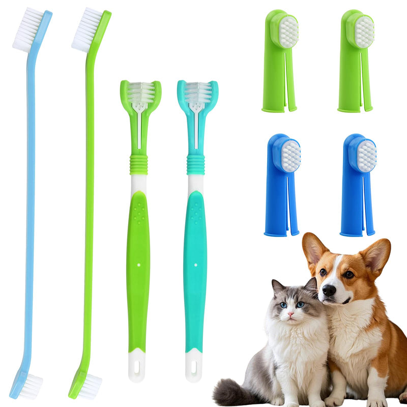 Dog Toothbrush Set, Includes Two Triple-Headed Toothbrushes, Four Finger Toothbrushes, and Two Double-Headed Toothbrush, Suitable for Dogs, Cats, and Other Pets