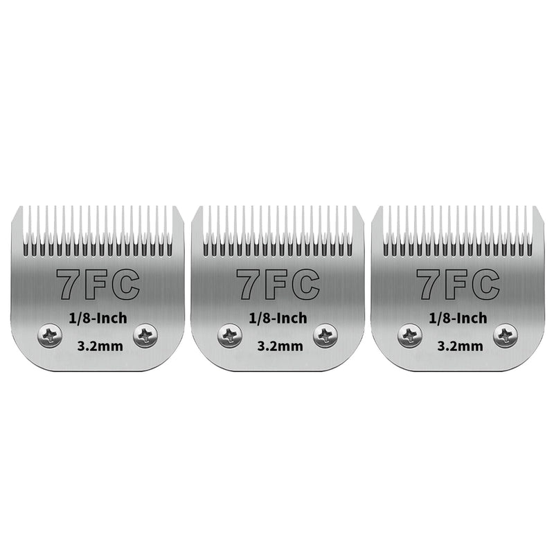 3-Pack 7FC Detachable Dog Grooming Clipper Blades – Silver Stainless Steel – Compatible with Andis, Oster A5, Wahl KM10, Moser, Heiniger – 1/8" (3.2mm) Cut Length 3-pack (7fc)