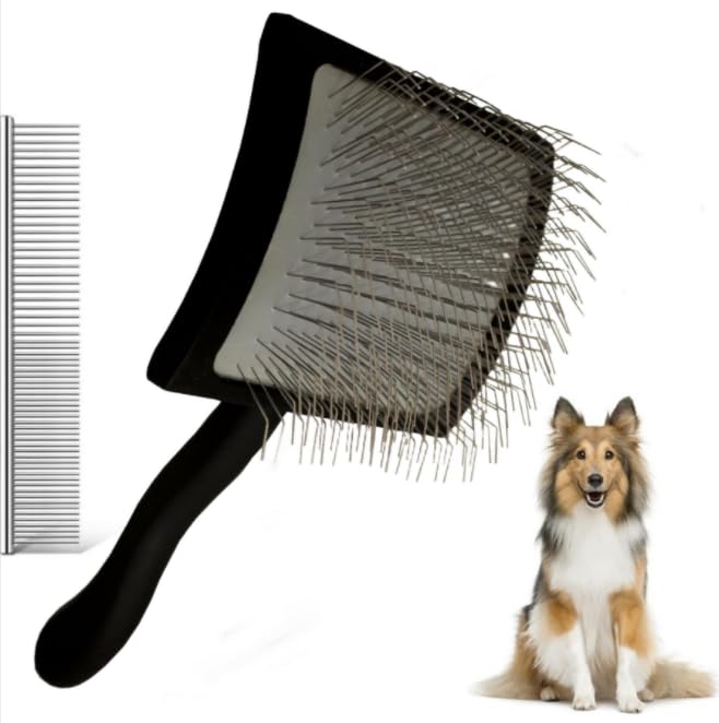 Slicker Dog Brush with Wooden Handle, Slicker Brush Professional for Easy Removes Undercoat, Knots & Tangles, Extra Long Needle Slicker Brush for Poodle, Poodle, Teddy, Cockapoo, Long-Haired Dogs - PawsPlanet Australia