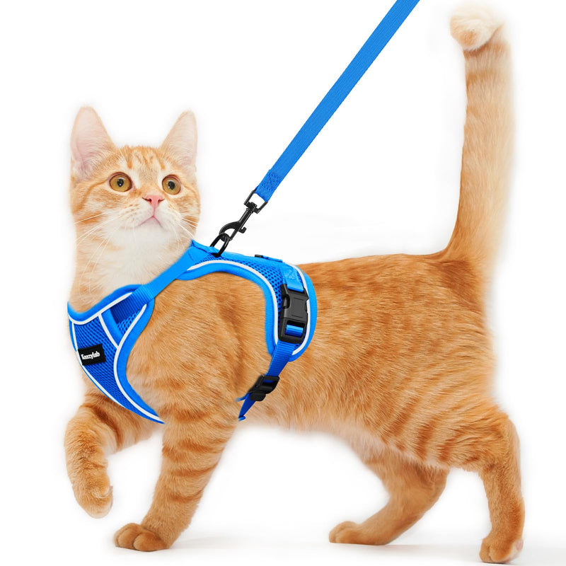 Cat Harness and Leash for Walking Escape Proof Soft Adjustable Cat Leash Breathable Comfortable Vest Easy to Wear Kitten Harness for Outdoor Travel (Blue, XS (4-6lb)) XS (4-6lb) Blue