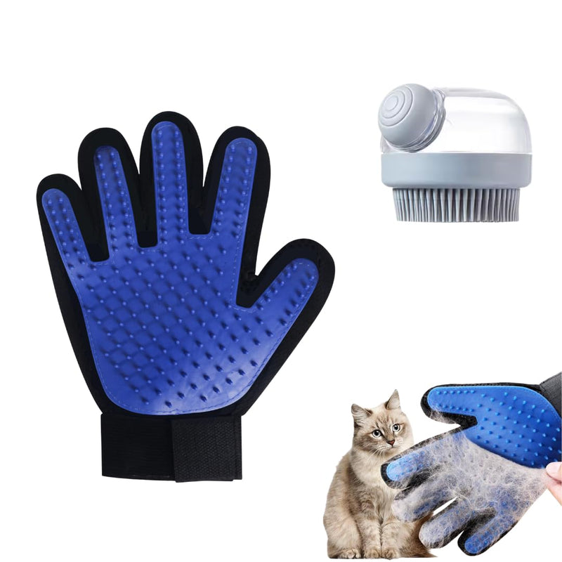 Pet Grooming Gloves Set - 2pc Gentle Silicone Dog Cat Grooming Brush Kit for Deshedding Bathing - Hair Removal Massage Scrubber for Short Long Hair Sensitive Skin