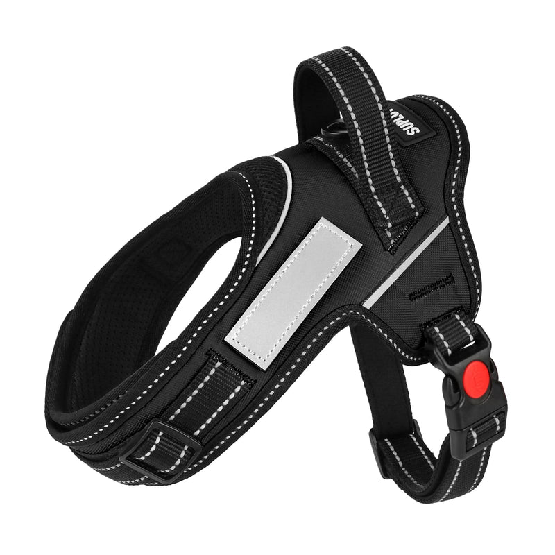 Soft No Pull Dog Harness - Black, Reflective Strips, Customizable Velcro Patches, Adjustable Breathable Vest with Soft Neck Pad & Locking Buckle for Small Medium Large Dogs-XL XL - PawsPlanet Australia