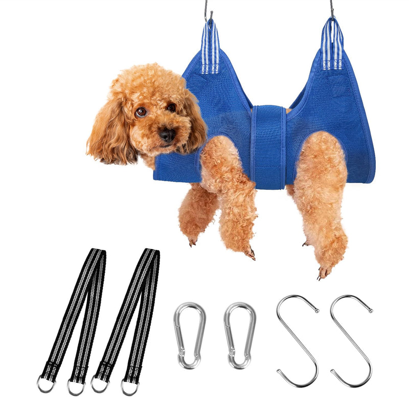 Dog Grooming Hammock Kit, MACUNIN Upgraded Pet Grooming Harness with Adjustable Velcro Widen Strap, Dog Grooming Hammock Pet Supplies for Dog Cat Claw Care, Grooming, Bathing, Nail Trimming Medium 2nd Generation-Blue - PawsPlanet Australia