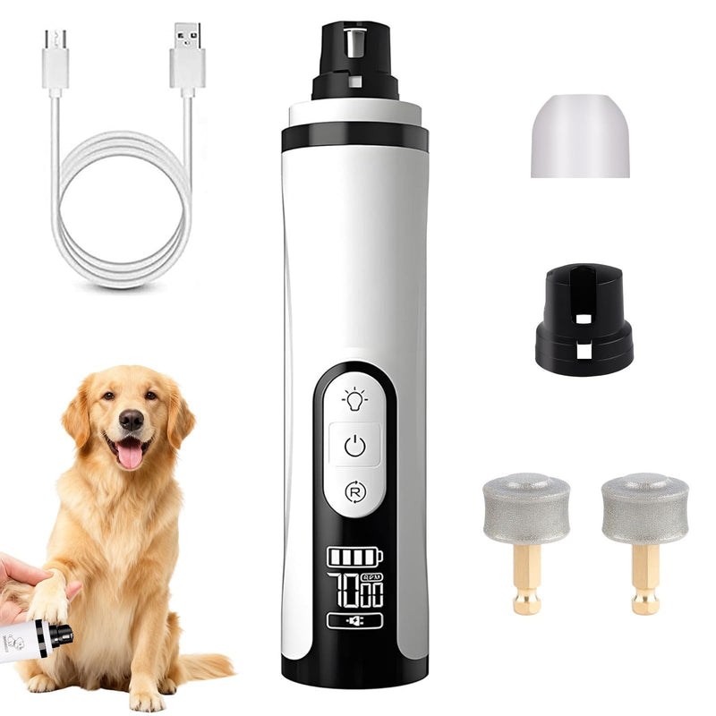 Silent Pet Nail Grinder - Pro Nail Trimmer with LED Light & 3 Speed & 2 Grinding Heads, Electric Dog Clippers for Grooming, Grinder File for Small, Medium and Large Pets Thick Nails Dog Cat