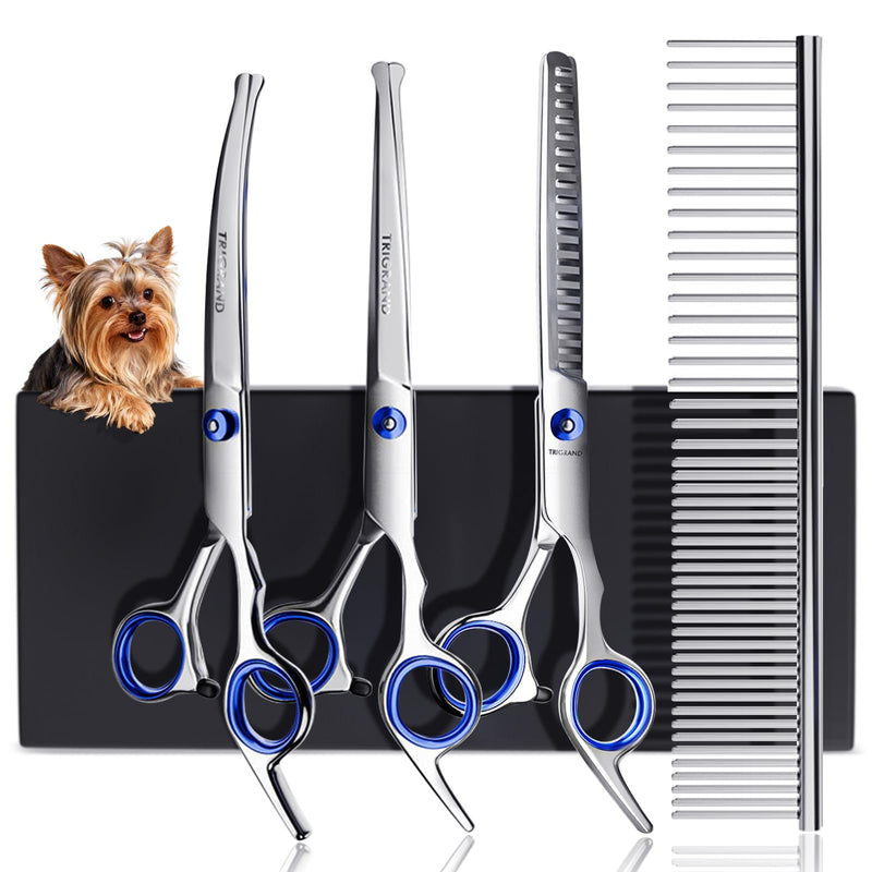 Dog Grooming Scissors, Rust-Resistant Steel, Professional Dog Scissors Grooming with Safe Rounded Tips, Ergonomic Handle, One-Piece Design,Professional Hair for Trimming Face, Paws &Tail Blue [5-in-1]