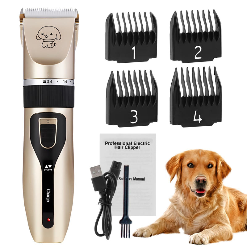 Dog Grooming Clippers, Cordless Electric Pet Shaver Hair Trimmer with 4 Guard Combs, USB Rechargeable Low Noise Cat Dog Clippers for Dogs Cats Pets Grooming Tool Gold - PawsPlanet Australia