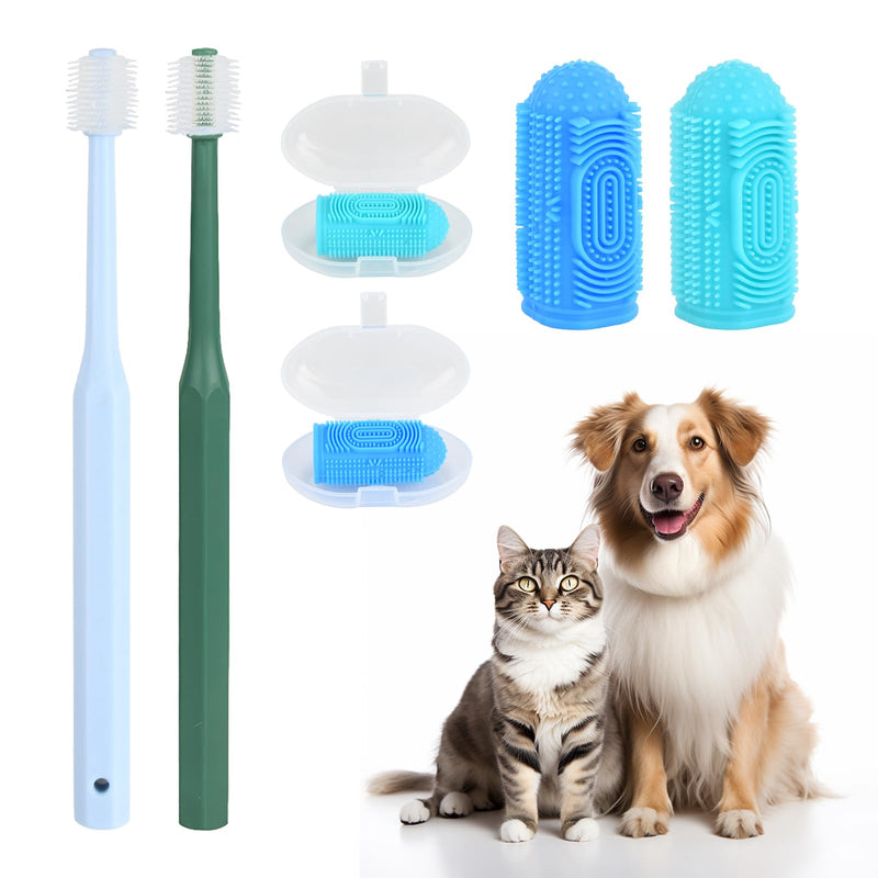 Pack of 4 Cat and Dog Toothbrushes, 360° Toothbrush for Dogs and Cats, Reusable Food Grade Silicone Toothbrush, Suitable for Small, Medium and Large Pets