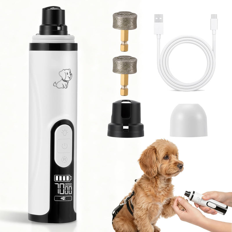Dog Nail Grinder, Silent Groom Pro Nail Grinder for Dogs & Cats, Dog Claw Grinder with LED Light & 3 Speeds, 2000mAh USB Rechargeable Pet Nail Trimmer - PawsPlanet Australia
