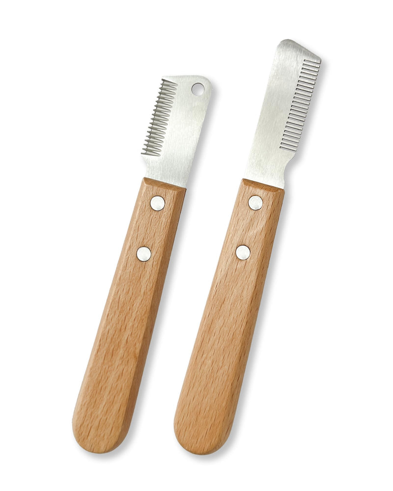 2PCS Professional Stripping Knife for Dogs, Pet Hair Removal Comb for Massaging, Grooming, Cat Hair Brush with Wooden Handles and Stainless Steel Blades - PawsPlanet Australia